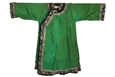 Lot 915 - A woman's green damask silk informal winter robe, changfu, Chinese, circa 1900