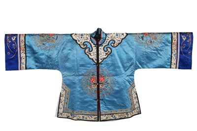 Lot 916 - A woman's embroidered sky-blue satin jacket, magua, Chinese, circa 1900