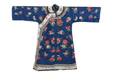 Lot 917 - A good embroidered mid blue satin informal robe, chang-fu, Chinese, late 19th century