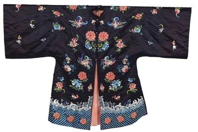 Lot 919 - An embroidered black damask semi-formal surcoat, waitao, Chinese, circa 1900