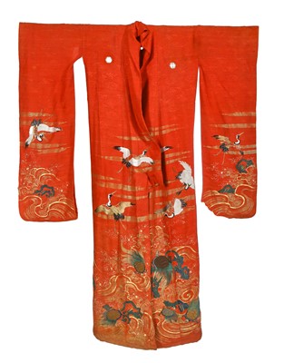 Lot 769 - A good embroidered silk kimono, Japanese, late 19th century