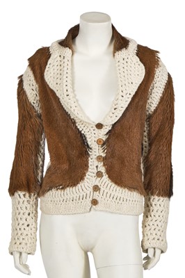 Lot 368 - A Christian Dior by John Galliano brown goat fur and white knitted alpaca wool jacket, Autumn-Winter 2001-02