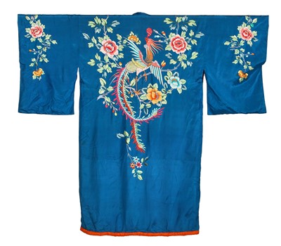 Lot 681 - An embroidered blue silk kimono, Japanese for the European market, 1930s
