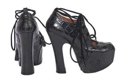Lot 178 - A pair of Vivienne Westwood black mock-croc leather elevated ghillie heels, 2000s
