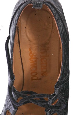 Lot 178 - A pair of Vivienne Westwood black mock-croc leather elevated ghillie heels, 2000s