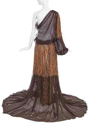 Lot 189 - A Jean-Louis Scherrer haute couture by Stéphane Rolland brown leather and chiffon ensemble, Spring-Summer 2002