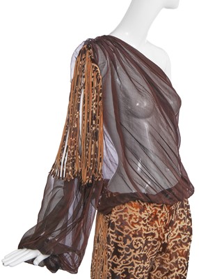 Lot 189 - A Jean-Louis Scherrer haute couture by Stéphane Rolland brown leather and chiffon ensemble, Spring-Summer 2002