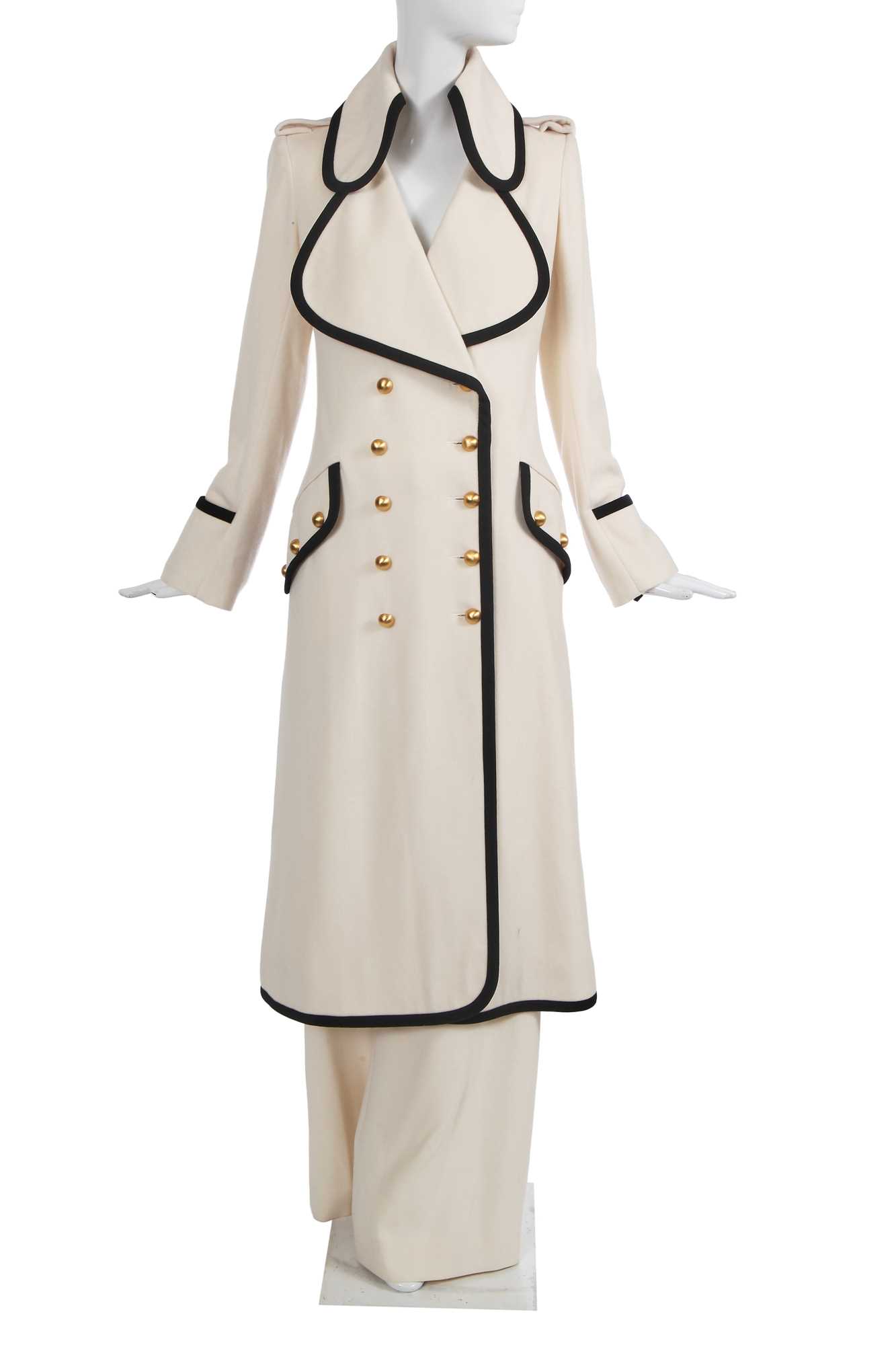Lot 190 - A Jean-Louis Scherrer haute couture by Stéphane Rolland cream cashmere ensemble, Autumn-Winter 2005-06
