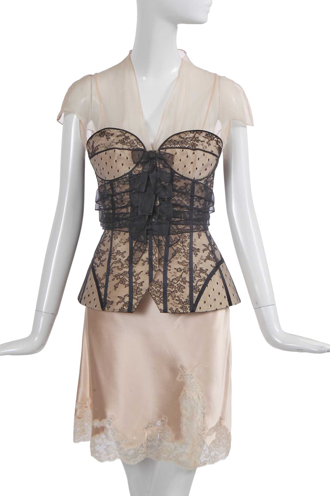 Lot 143 - A Christian Dior by John Galliano nude silk and black lace ensemble, 'Film Noir' collection, Spring-Summer 2010