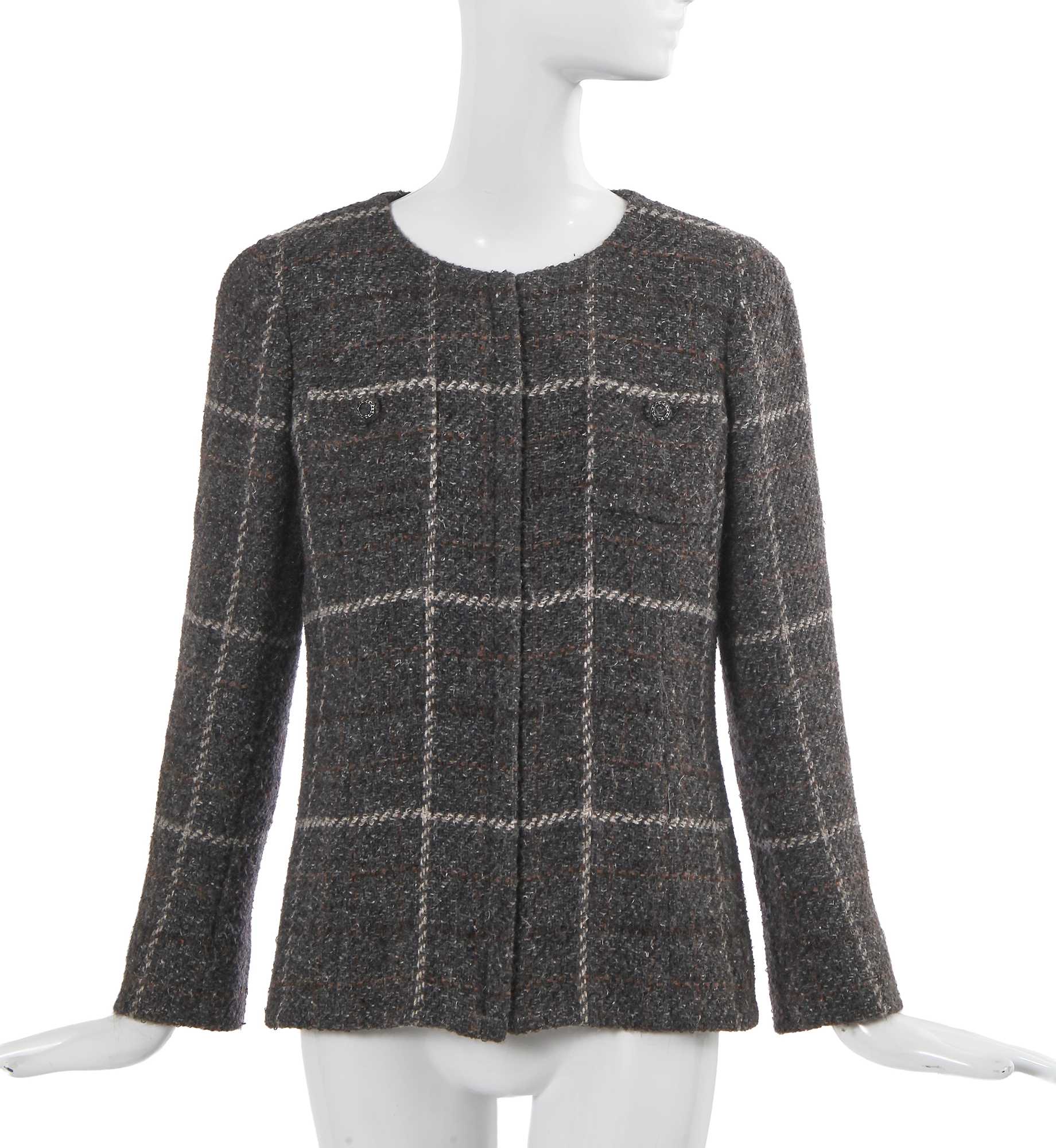 Lot 22 - A Chanel by Karl Lagerfeld grey and brown checked tweed jacket, circa 2008