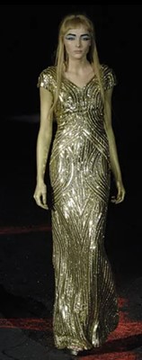 Lot 128 - A fine Alexander McQueen gold beaded and sequined evening dress, 'In Memory of Elizabeth Howe, Salem 1692' or 'Witches of Salem' collection, Autumn-Winter 2007-08
