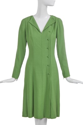 Lot 26 - A Chanel haute couture by Karl Lagerfeld lime green moss crêpe coat dress, Spring-Summer 1998