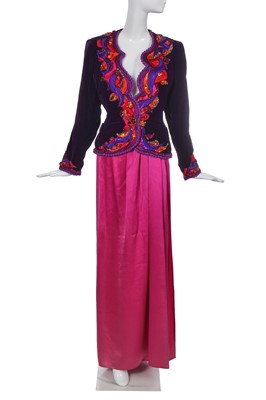 Lot 373 - An Yves Saint Laurent embellished purple velvet jacket, circa 1990