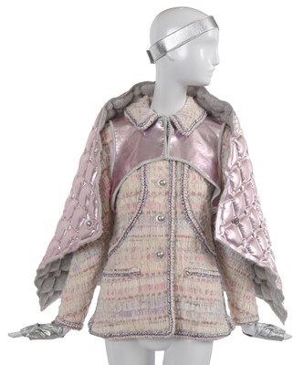 Lot 6 - A Chanel by Karl Lagerfeld pastel tweed jacket and pink cape, 'Chanel Airspace' collection, Autumn-Winter 2017-18