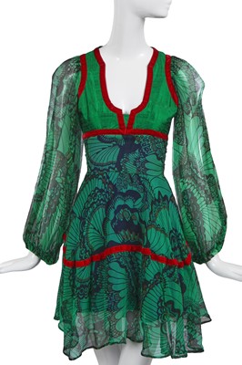 Lot 430 - A Thea Porter printed green chiffon 'Gypsy' dress, 1969-70