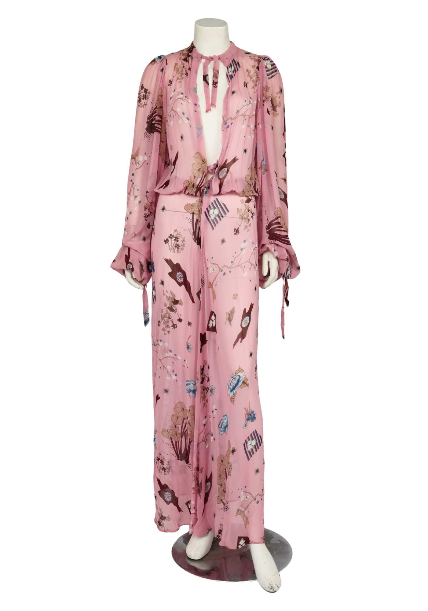 Lot 556 - A Thea Porter printed pink chiffon dress, 1970s