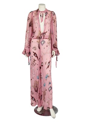 Lot 556 - A Thea Porter printed pink chiffon dress, 1970s