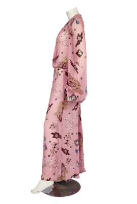 Lot 556 - A Thea Porter printed pink chiffon dress, 1970s