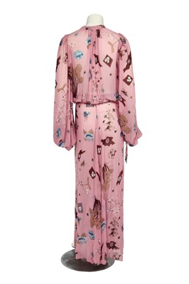 Lot 556 - A Thea Porter printed pink chiffon dress, 1970s