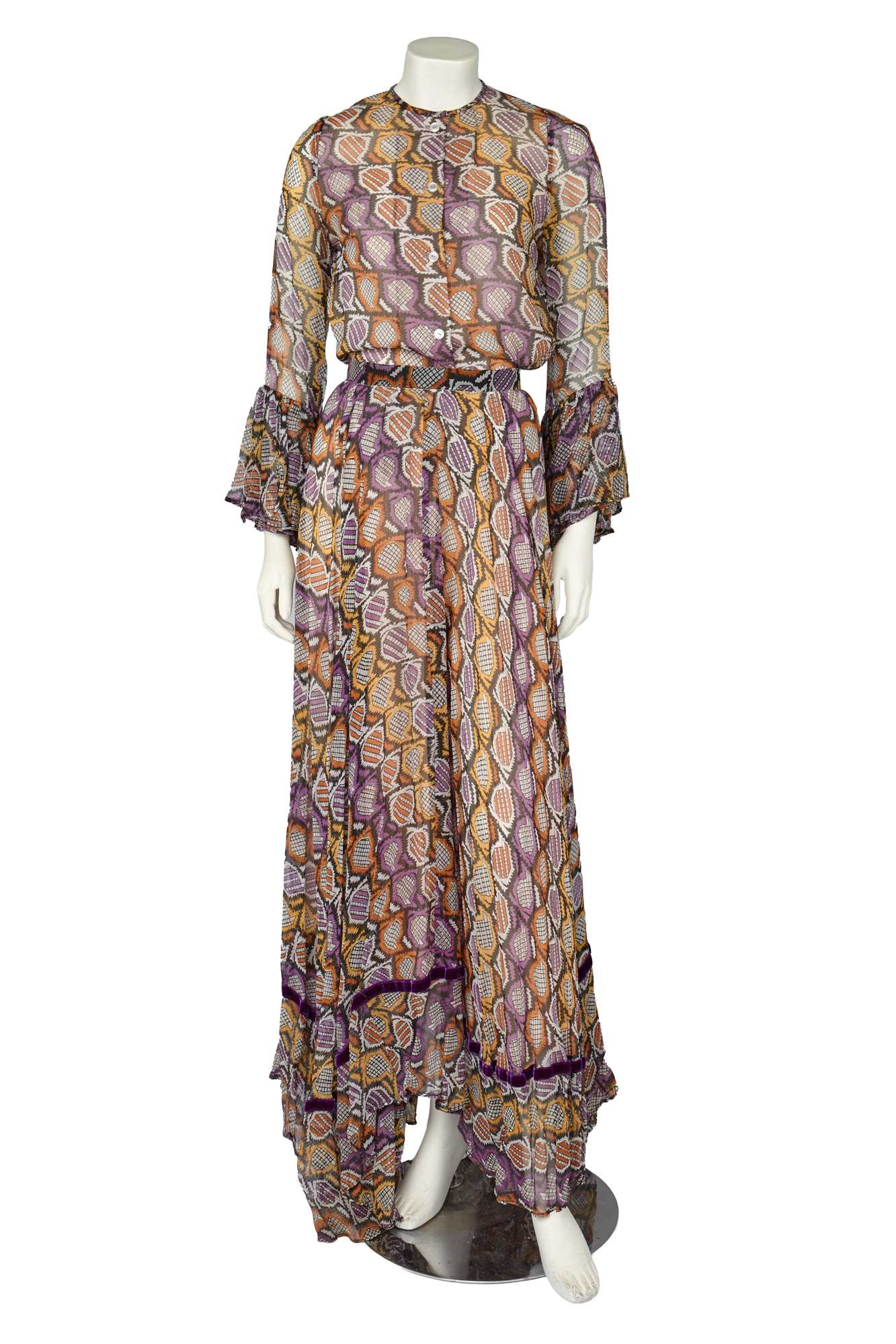 Lot 553 - A Thea Porter printed chiffon blouse and 'Gypsy' skirt, early 1970s