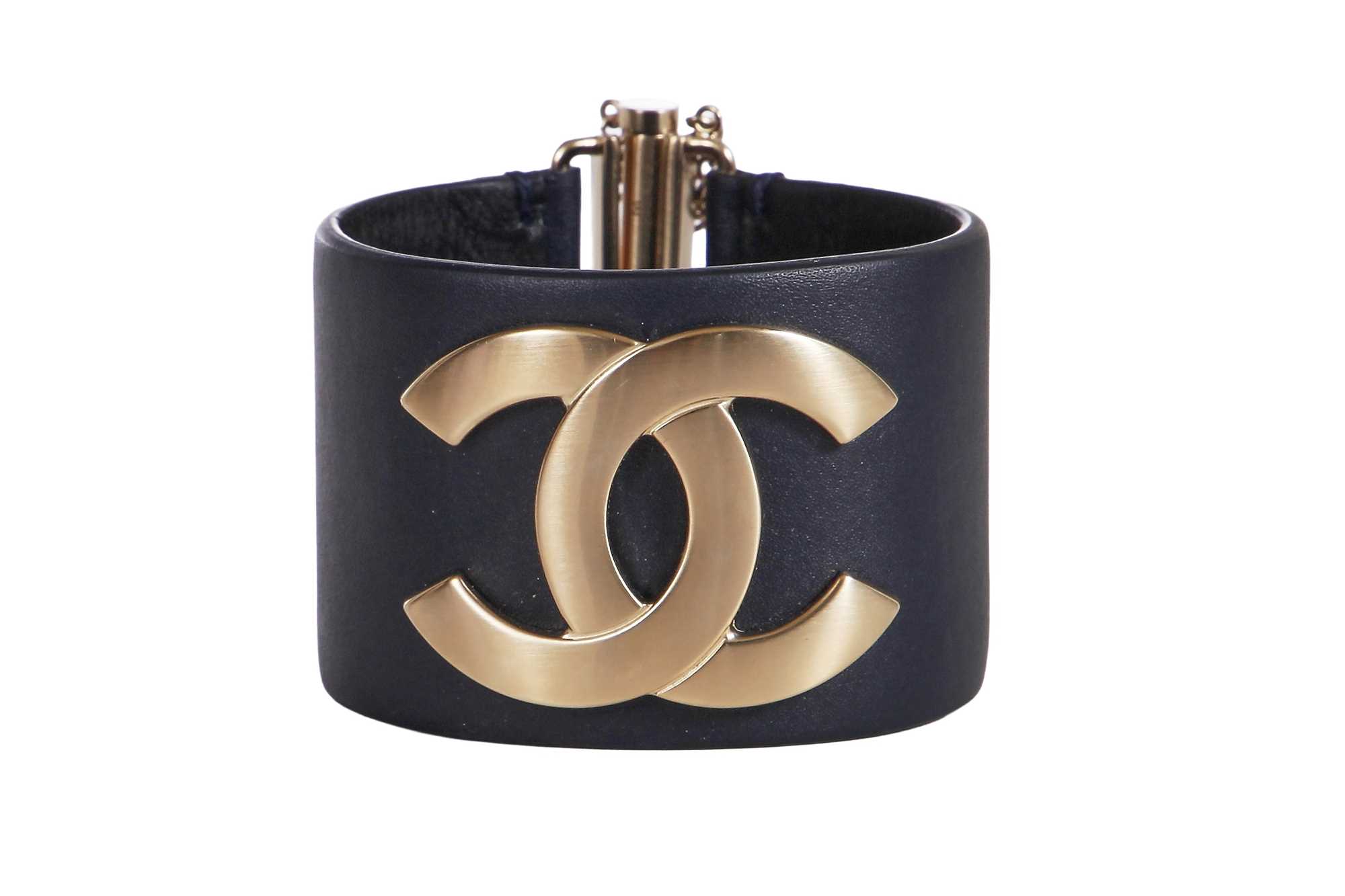 Lot 5 - A Chanel by Karl Lagerfeld black leather cuff bracelet, ‘La Modernité de l’Antiquité’ collection, Cruise 2018