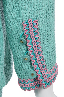 Lot 34 - A Chanel by Karl Lagerfeld turquoise cotton-wool blend bouclé suit, 'The New Corset' collection, Spring-Summer 1994