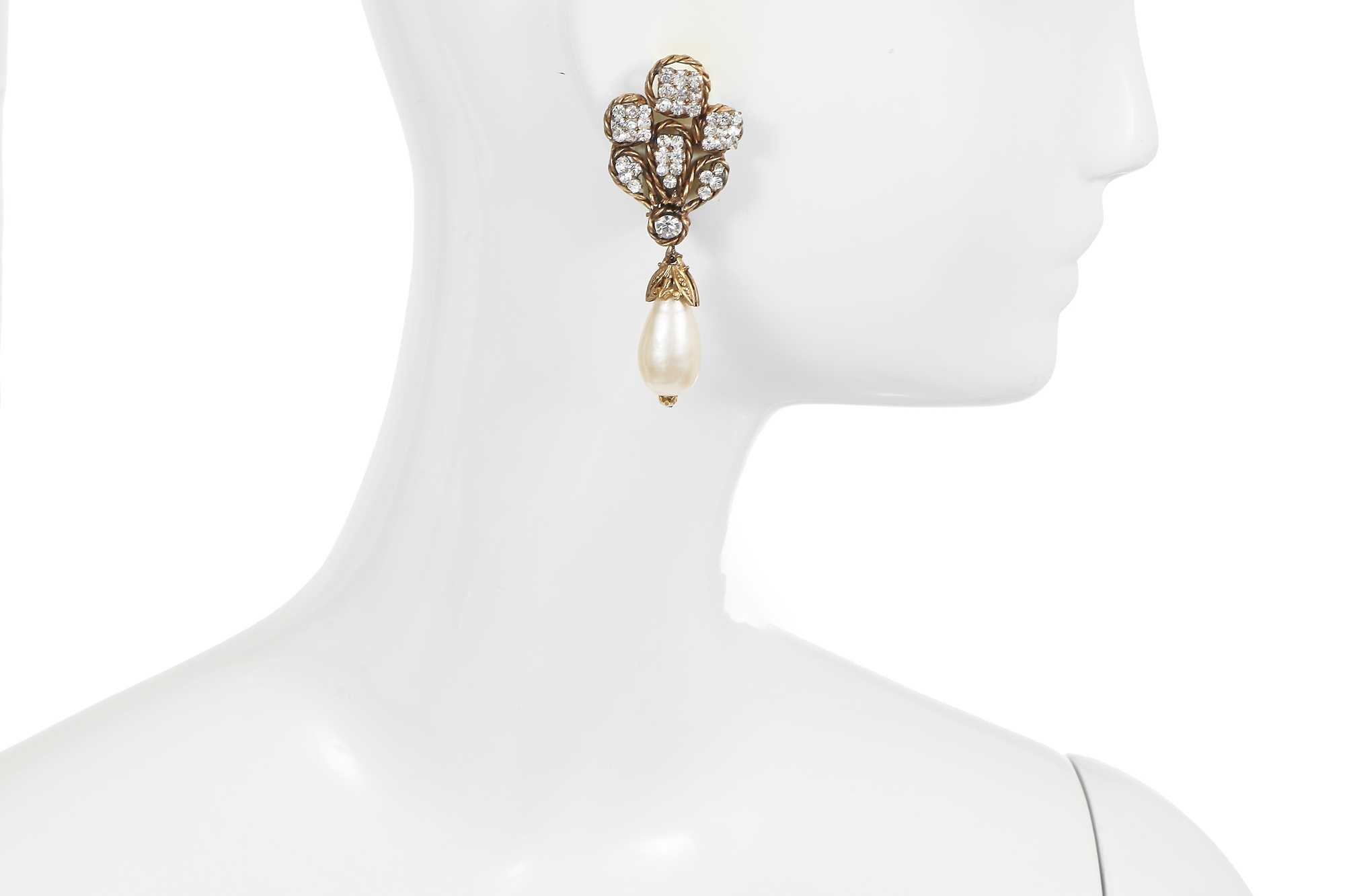 Lot 51 - A pair of Chanel by Karl Lagerfeld gilt, rhinestone and faux pearl earrings, 1983