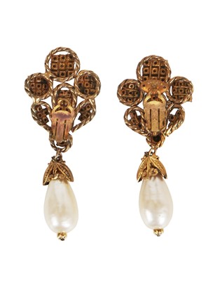 Lot 51 - A pair of Chanel by Karl Lagerfeld gilt, rhinestone and faux pearl earrings, 1983