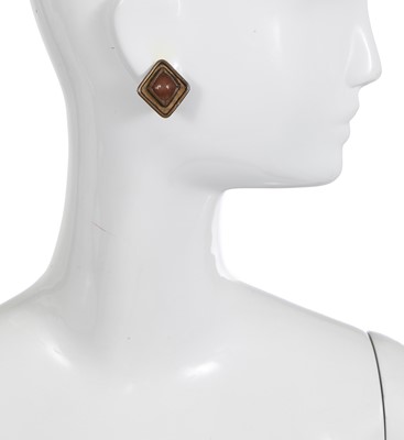 Lot 55 - A pair of Gabrielle Chanel haute couture brass and cabochon earrings, 1970s