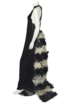 Lot 636 - An unfinished André Courrèges haute couture black velvet and feather evening gown, 1960s