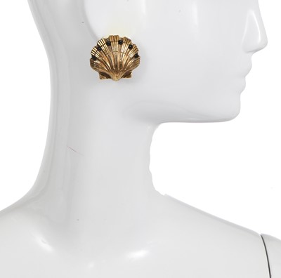 Lot 52 - A pair of Chanel by Goossens gilt shell earrings, 1970s