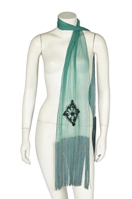 Lot 468 - A John Galliano beaded eau de nil chiffon stole, 'Hairclips' collection, Autumn-Winter 1988-89