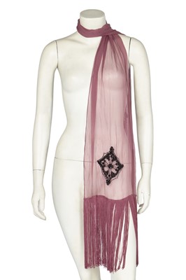 Lot 467 - A John Galliano beaded aubergine chiffon stole, 'Hairclips' collection, Autumn-Winter 1988-89