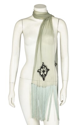 Lot 469 - A John Galliano beaded seafoam green chiffon stole, 'Hairclips' collection, Autumn-Winter 1988-89