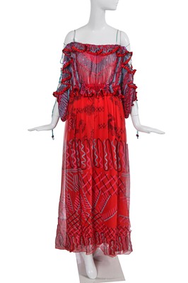 Lot 573 - A Zandra Rhodes printed chiffon dress, 1975