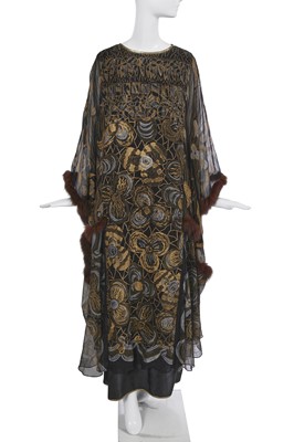 Lot 126 - A special-order Zandra Rhodes printed black chiffon kaftan, 2011