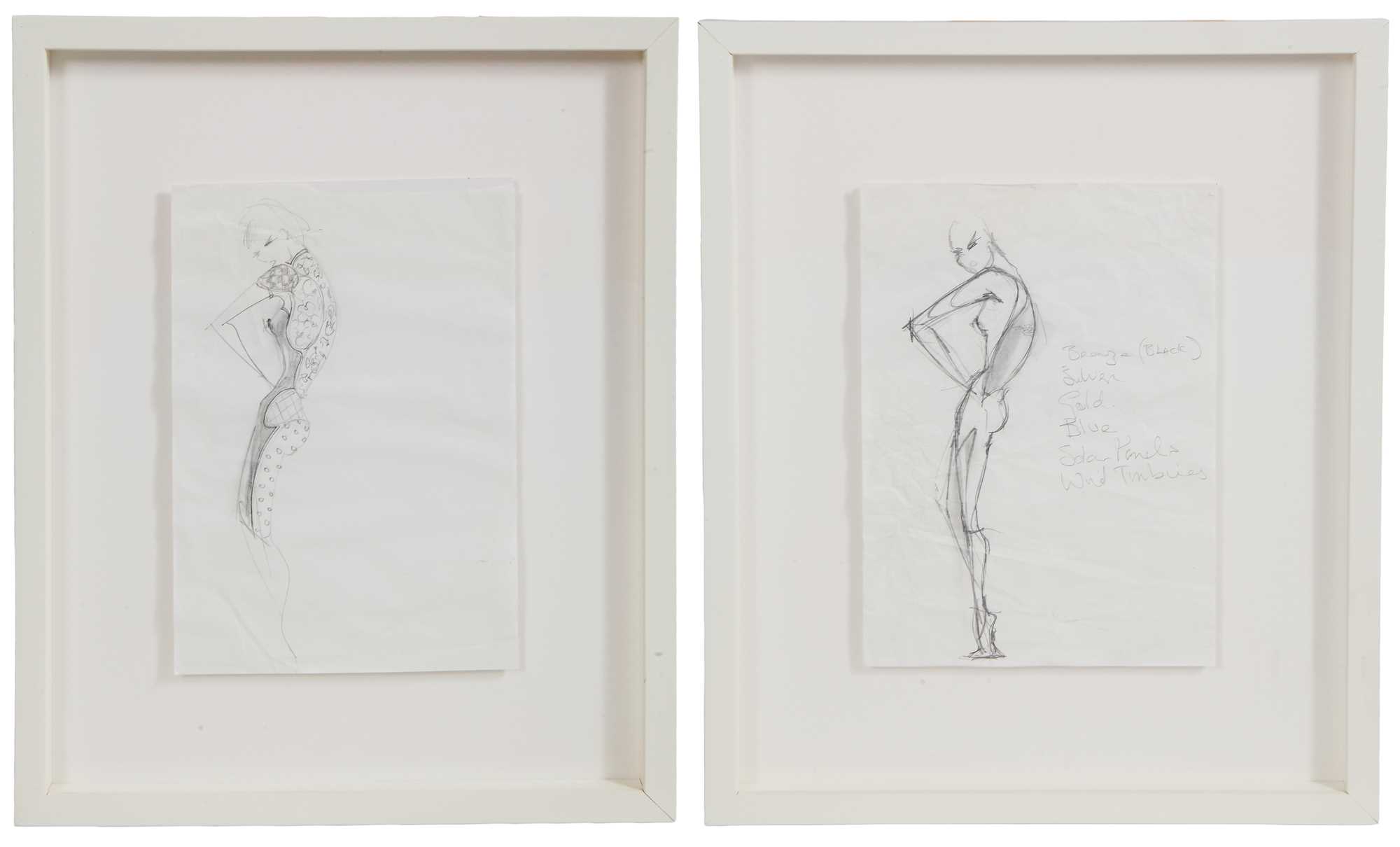 Lot 119 - Two original Lee Alexander McQueen pencil fashion designs, possibly working ideas for 'Natural Distinction...', Spring-Summer 2009