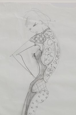 Lot 119 - Two original Lee Alexander McQueen pencil fashion designs, possibly working ideas for 'Natural Distinction...', Spring-Summer 2009