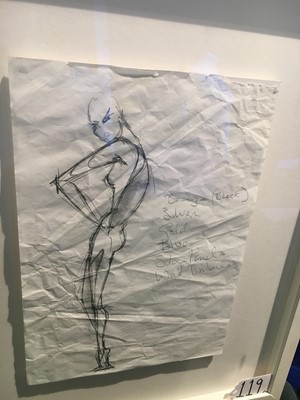 Lot 119 - Two original Lee Alexander McQueen pencil fashion designs, possibly working ideas for 'Natural Distinction...', Spring-Summer 2009
