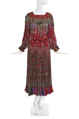 Lot 444 - A Louis Feraud couture beaded and printed chiffon evening gown, 1970s