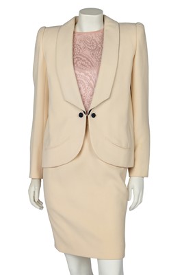Lot 485 - A Valentino Garavani haute couture ivory wool crêpe suit, 1985