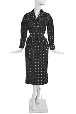 Lot 498 - A Christian Dior New York polka dot taffeta ensemble, early 1950s