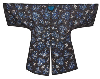 Lot 811 - An embroidered black satin informal robe, gua, circa 1920