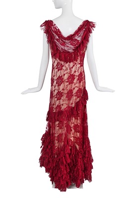 Lot 163 - A John Galliano red lace evening gown, 2000s