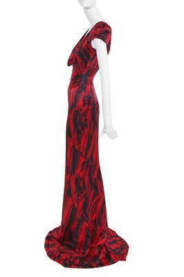 Lot 120 - An Alexander McQueen red and black feather-print evening gown, commercial collection 2009