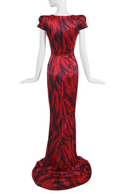 Lot 120 - An Alexander McQueen red and black feather-print evening gown, commercial collection 2009