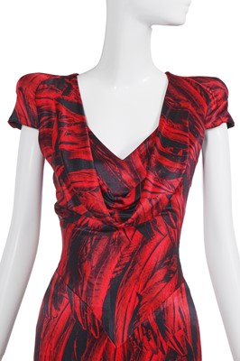 Lot 120 - An Alexander McQueen red and black feather-print evening gown, commercial collection 2009