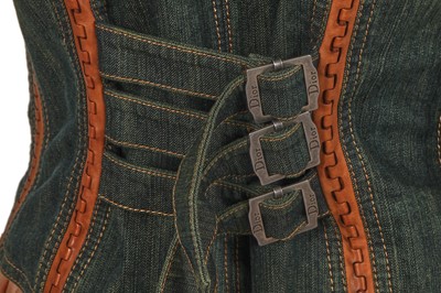 Lot 155 - A Christian Dior by John Galliano denim, leather, and chiffon ensemble, 'Nude' collection, Spring-Summer 2006