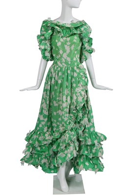 Lot 451 - A Givenchy haute couture green and white chiné taffeta gown, 1970s