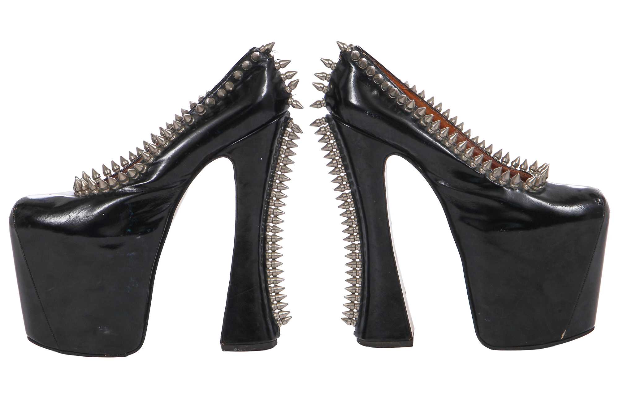 Lot 177 - A rare pair of Vivienne Westwood studded patent leather Super Elevated platform heels, 'Grand Hotel' collection, Spring-Summer 1993